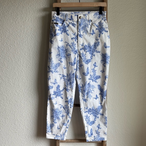 ESCADA Blue Floral Ankle Pants Sz: 38/US 8 - Picture 1 of 8